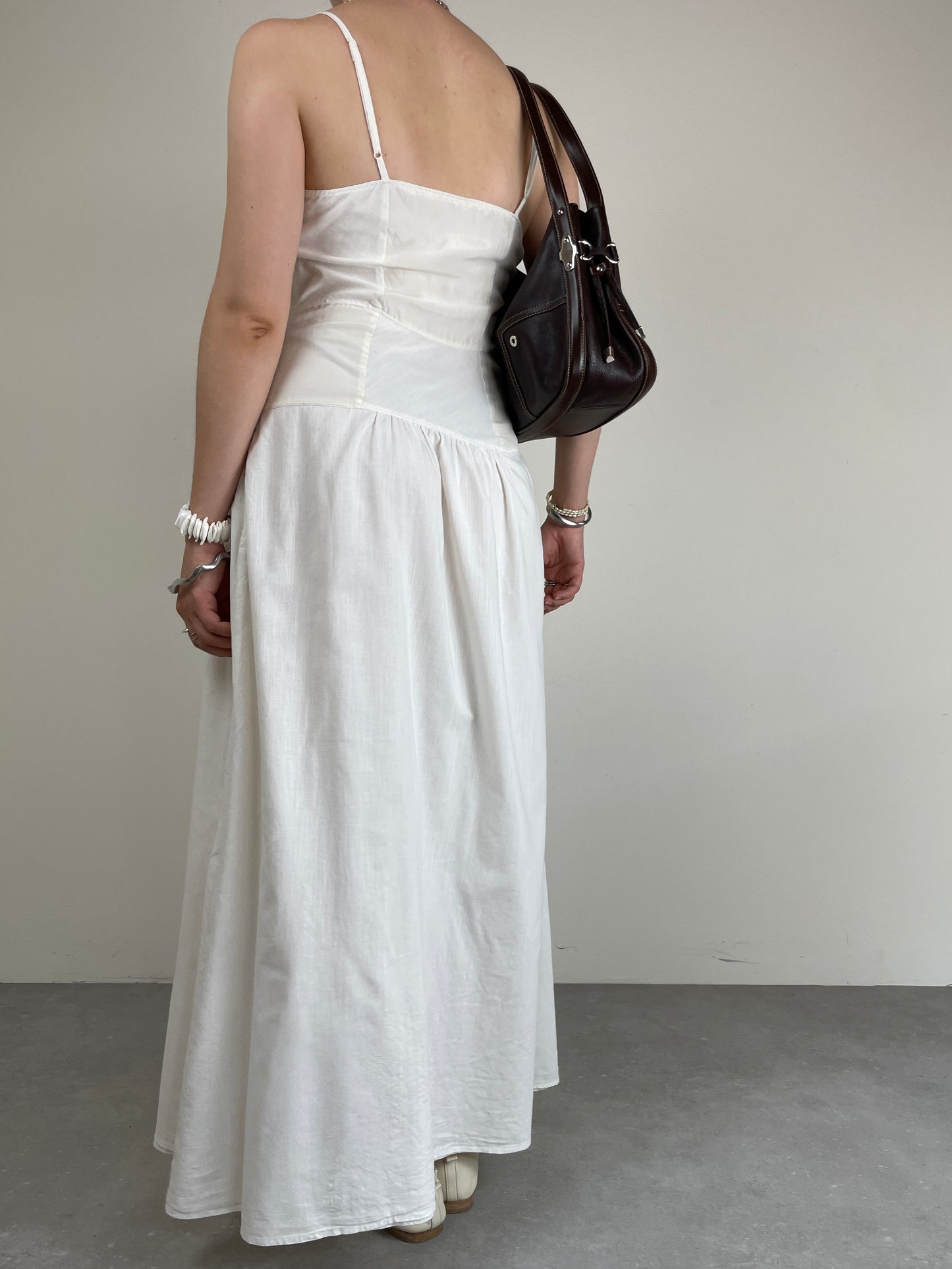 Abito lungo bustier con inserti in seta