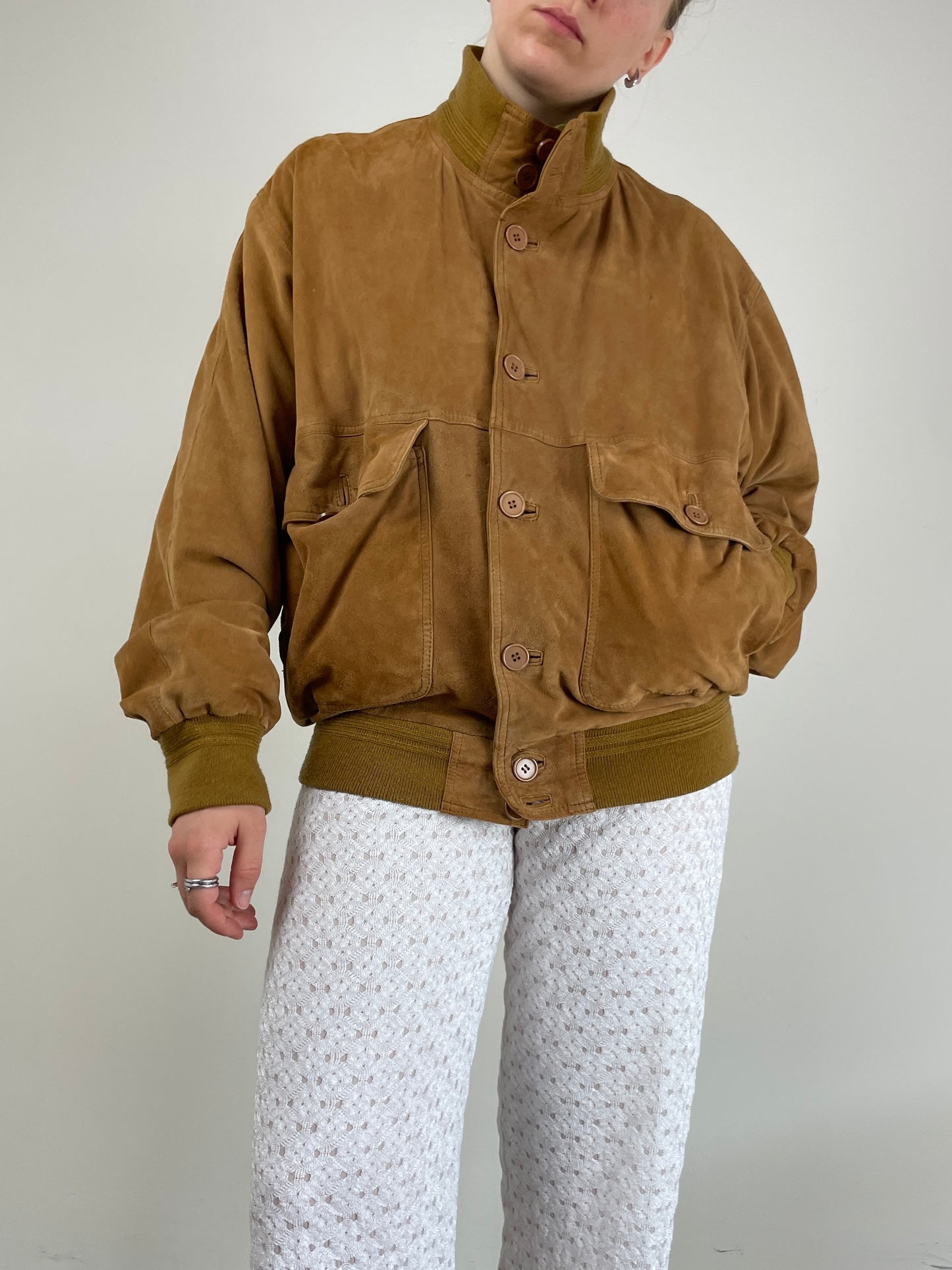 Giacca vintage in vera pelle scamosciata