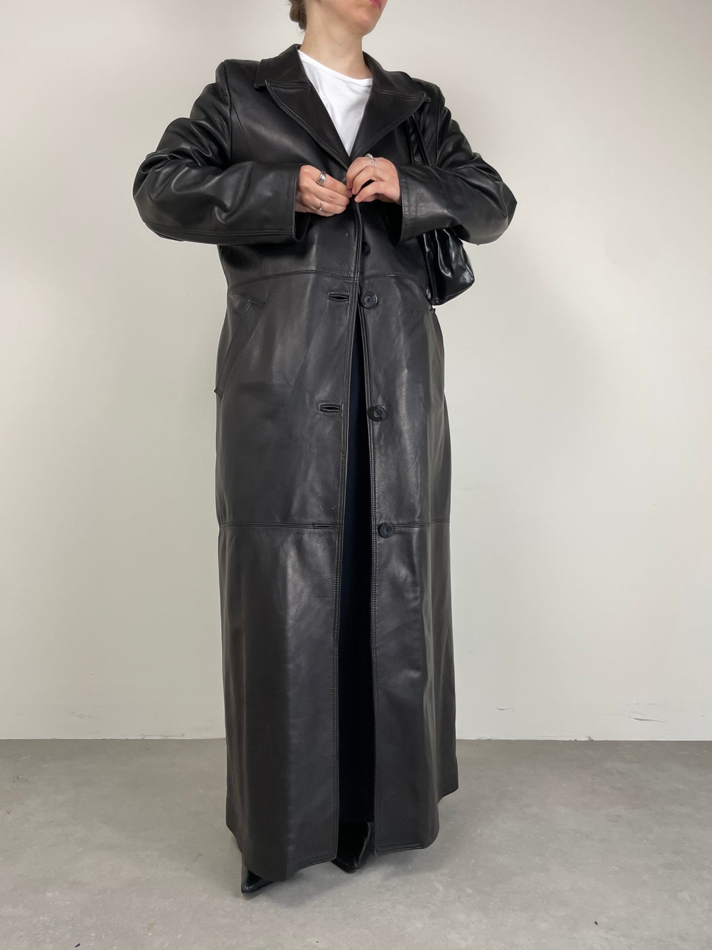Trench lungo in vera pelle