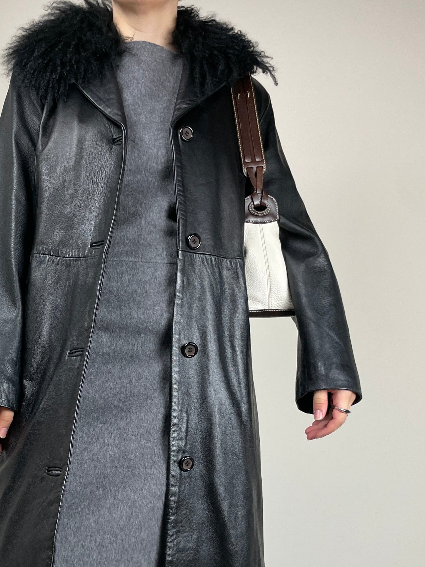 Borsa in vera pelle bicolore