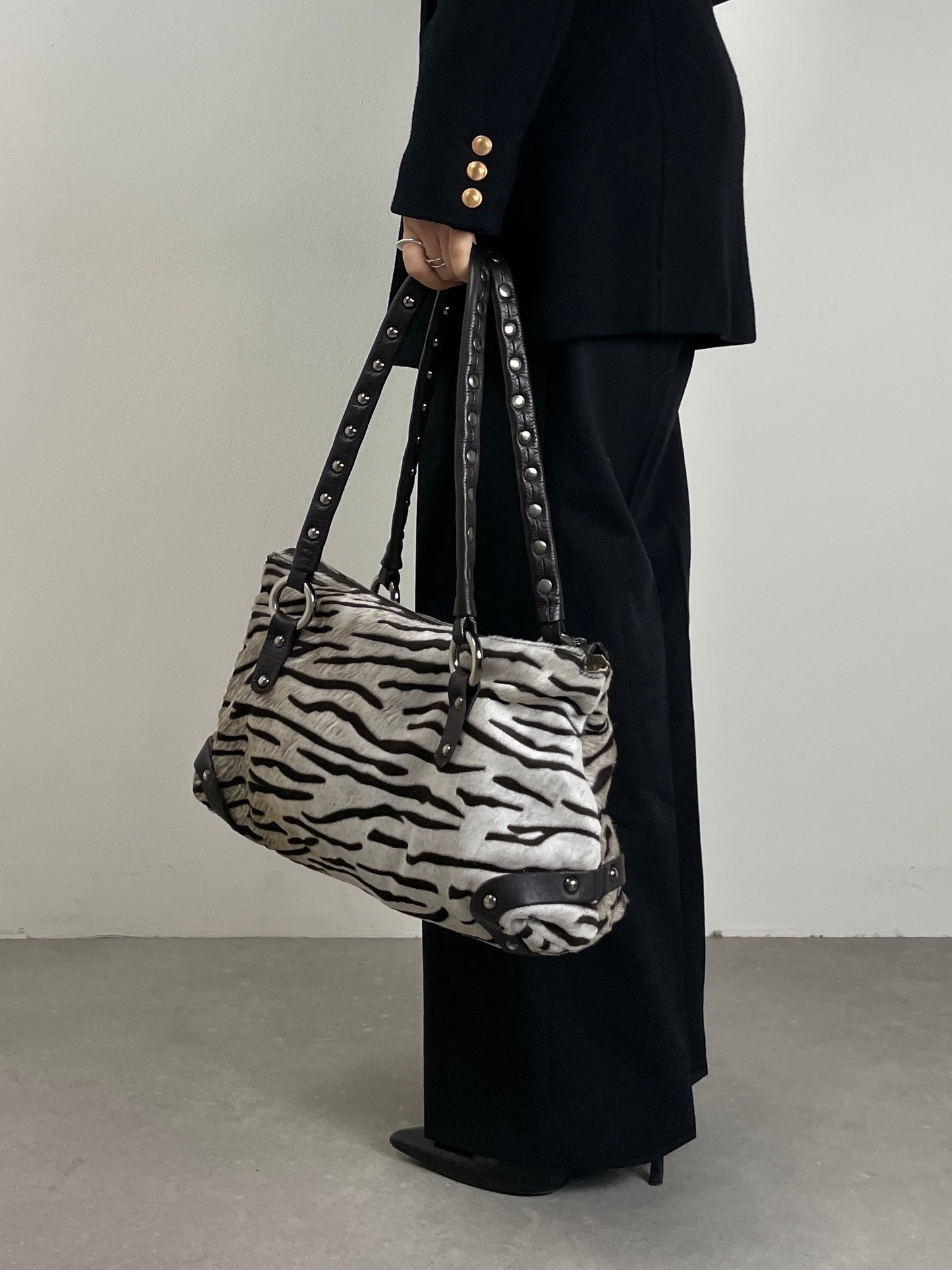 Borsa zebrata in vera pelle cavallino