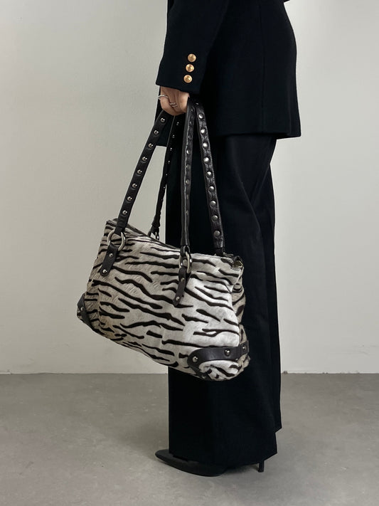 Borsa zebrata in vera pelle cavallino