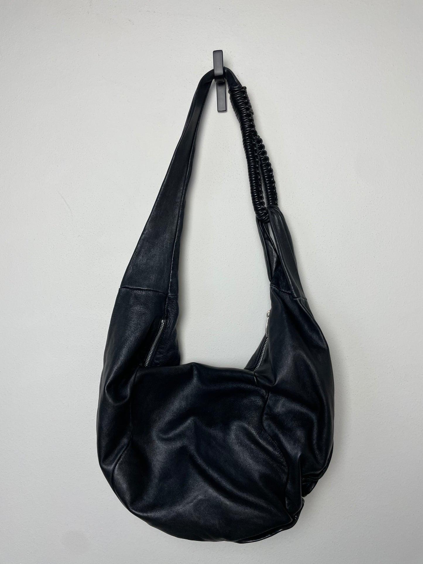 Maxi borsa hobo in vera pelle nera