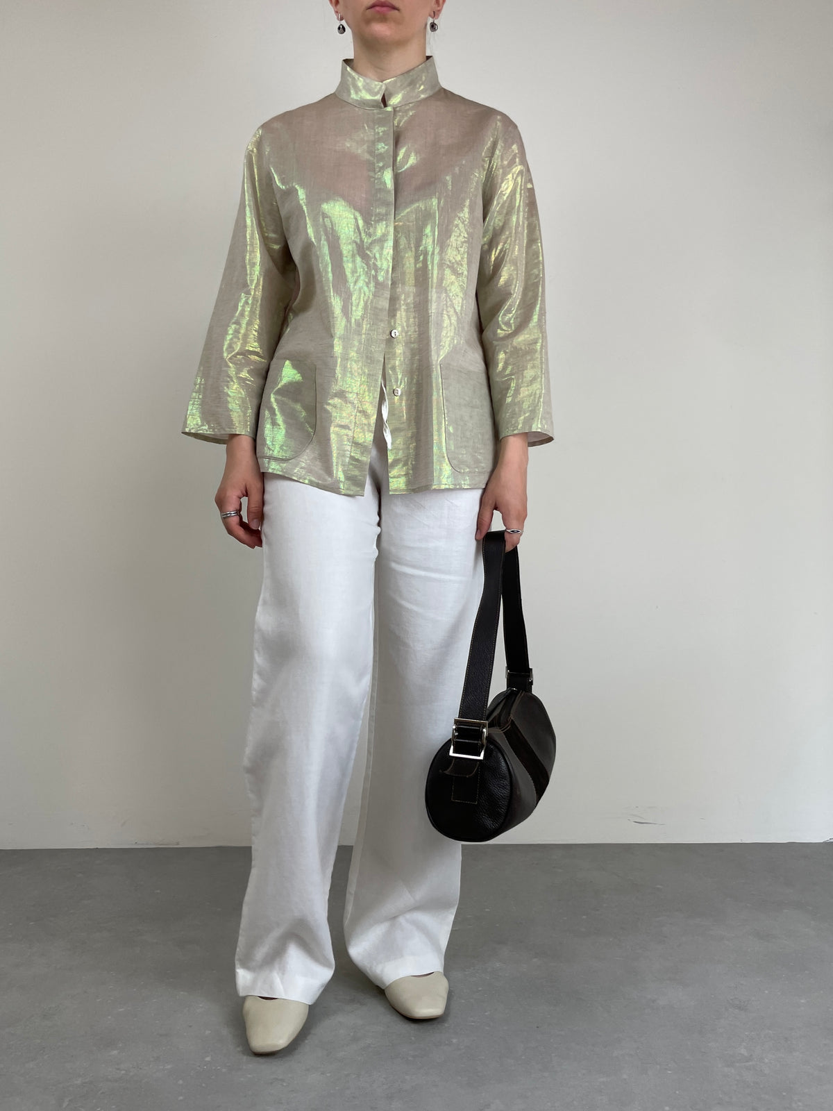 Camicia in misto cotone e lino con finitura iridescente