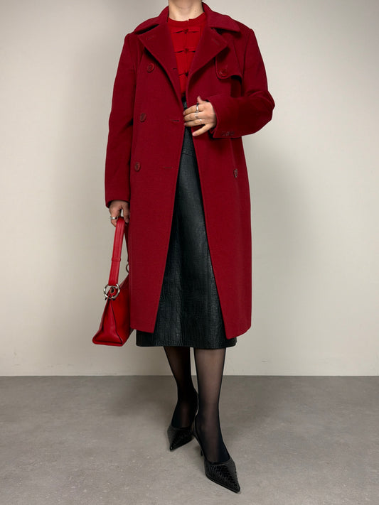 Cappotto bordeaux in lana cashmere e angora