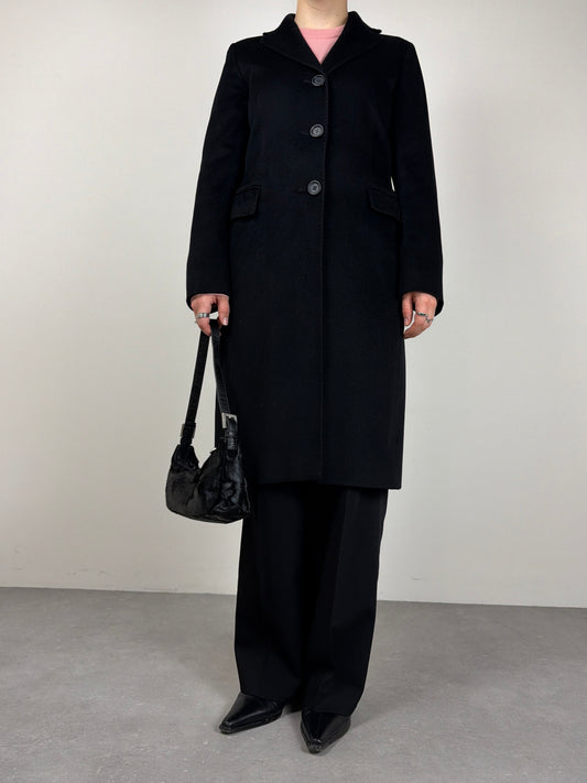 Cinzia Rocca cappotto nero in pura lana vergine Loro Piana