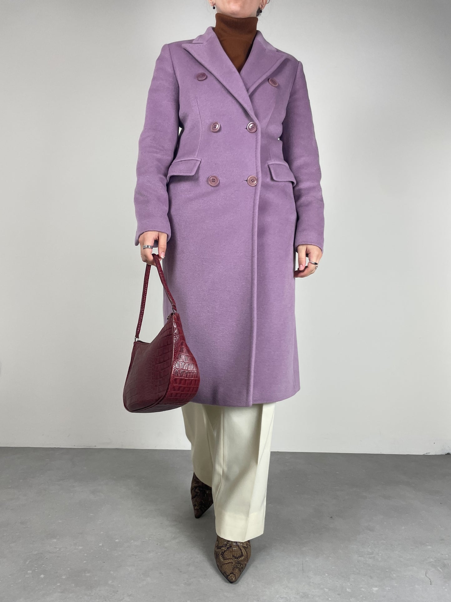 Cappotto in beaver di lana, cashmere e angora color glicine