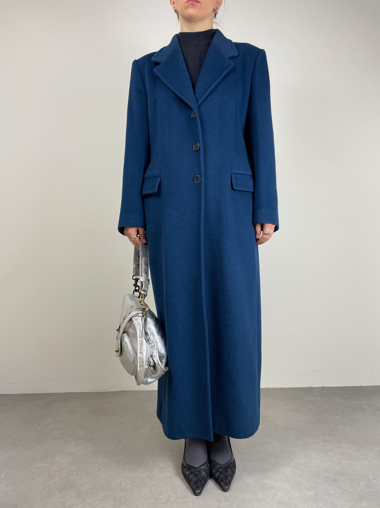 Cappotto in lana color petrolio