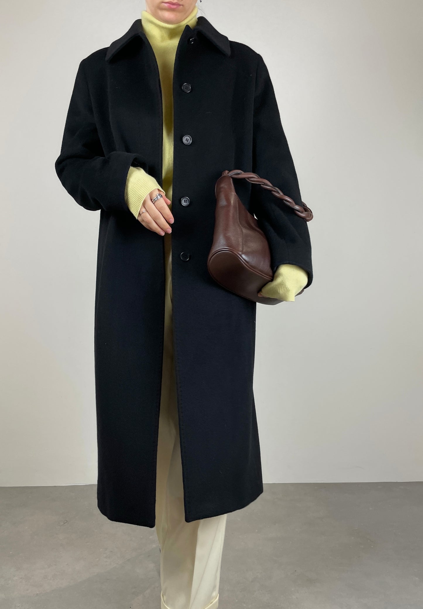 Wool cashmere and angora black coat