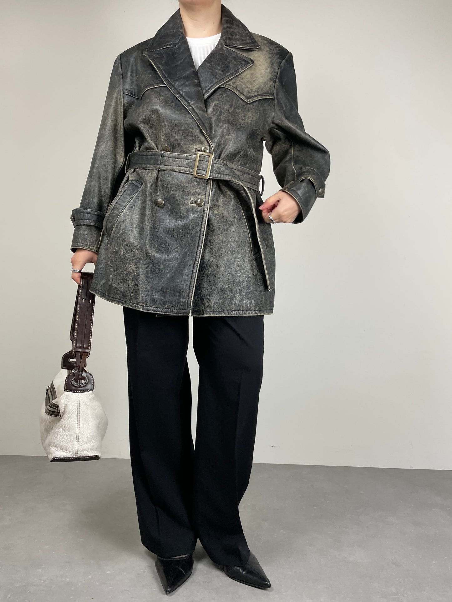 Giacca in vera pelle effetto distressed