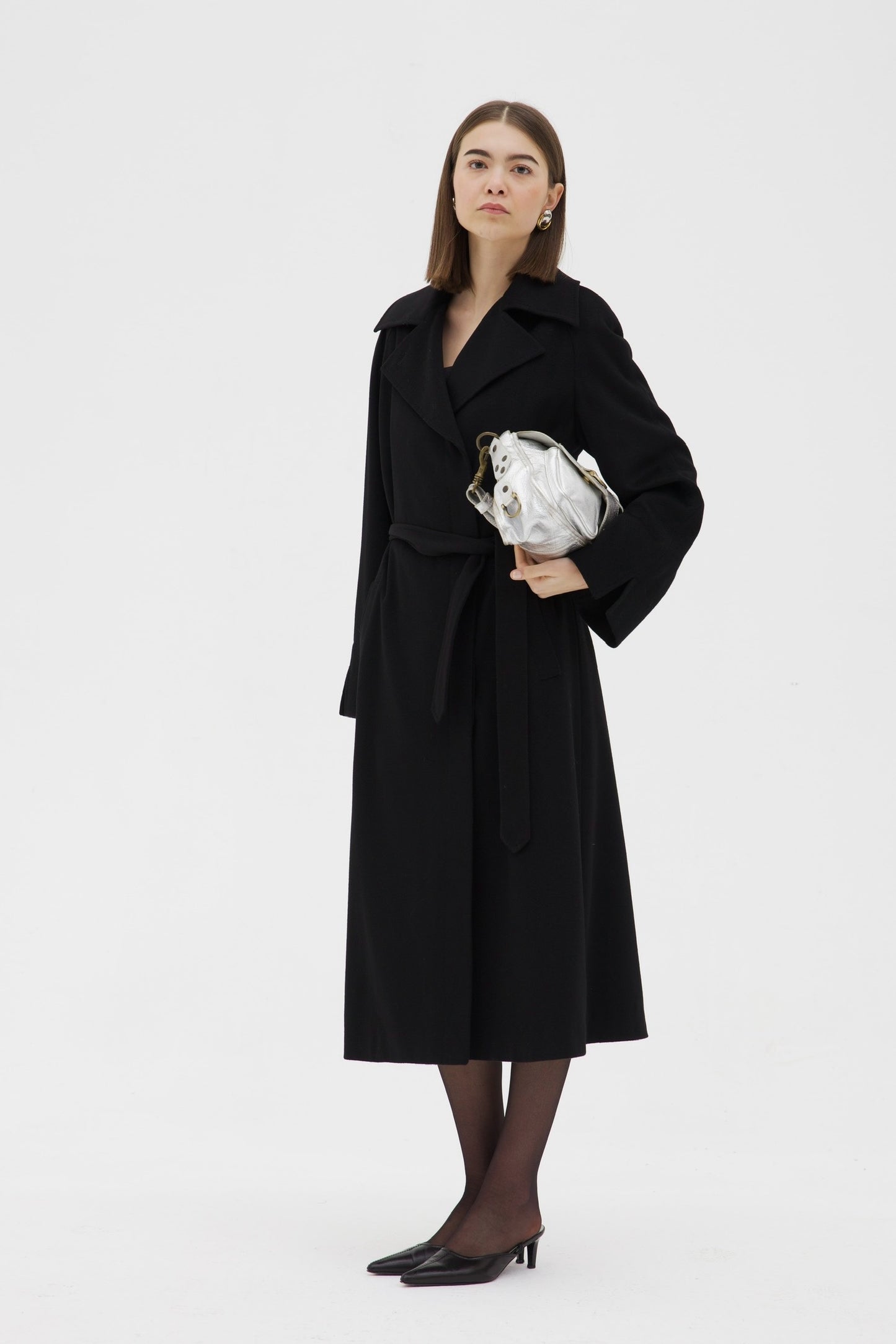 Cappotto vintage nero in lana e cashmere