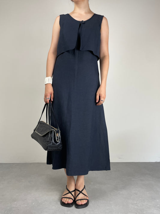 Abito vintage in misto lino con intreccio sulla schiena