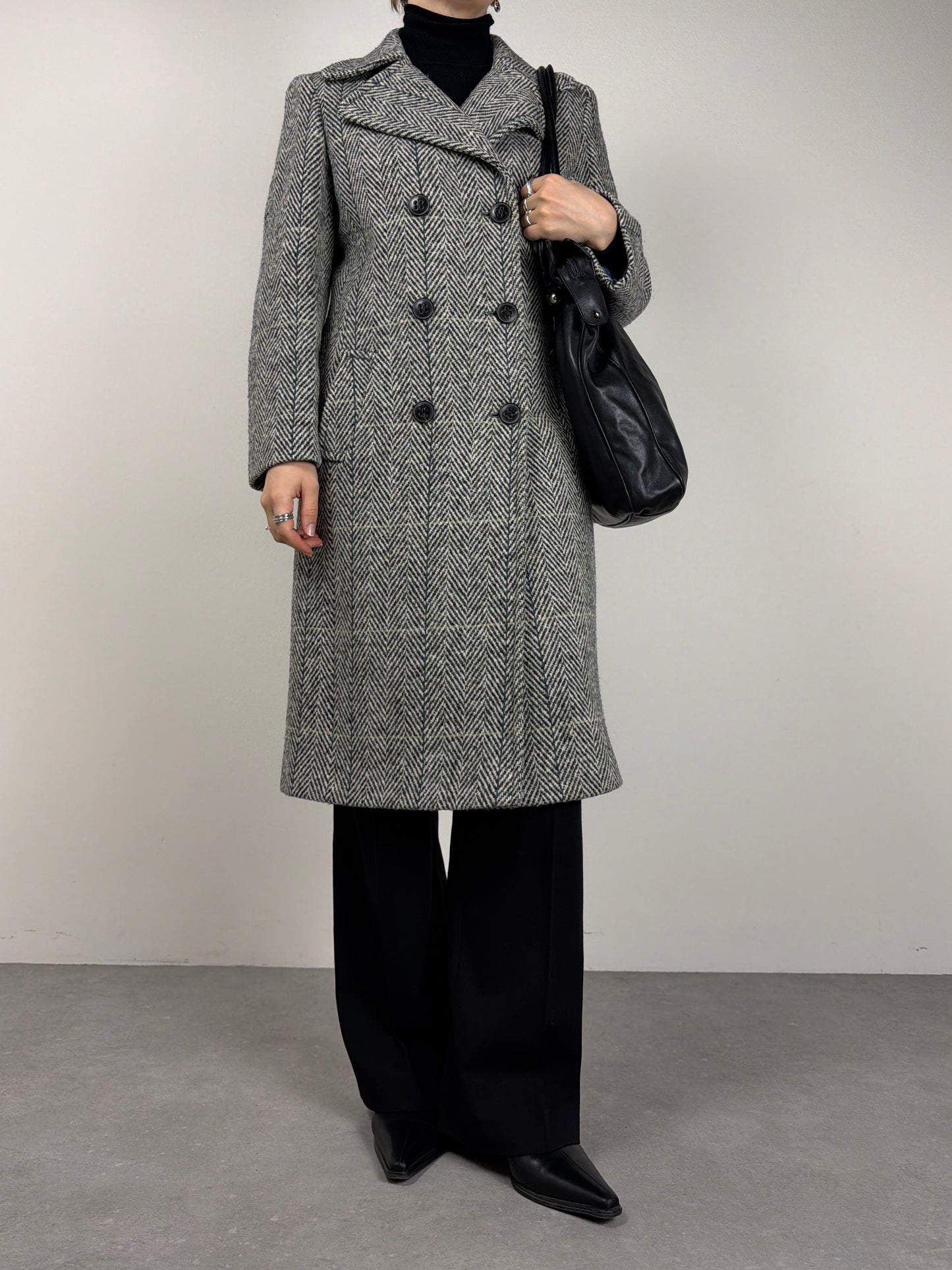 Cappotto vintage in 100% lana fantasia spigata