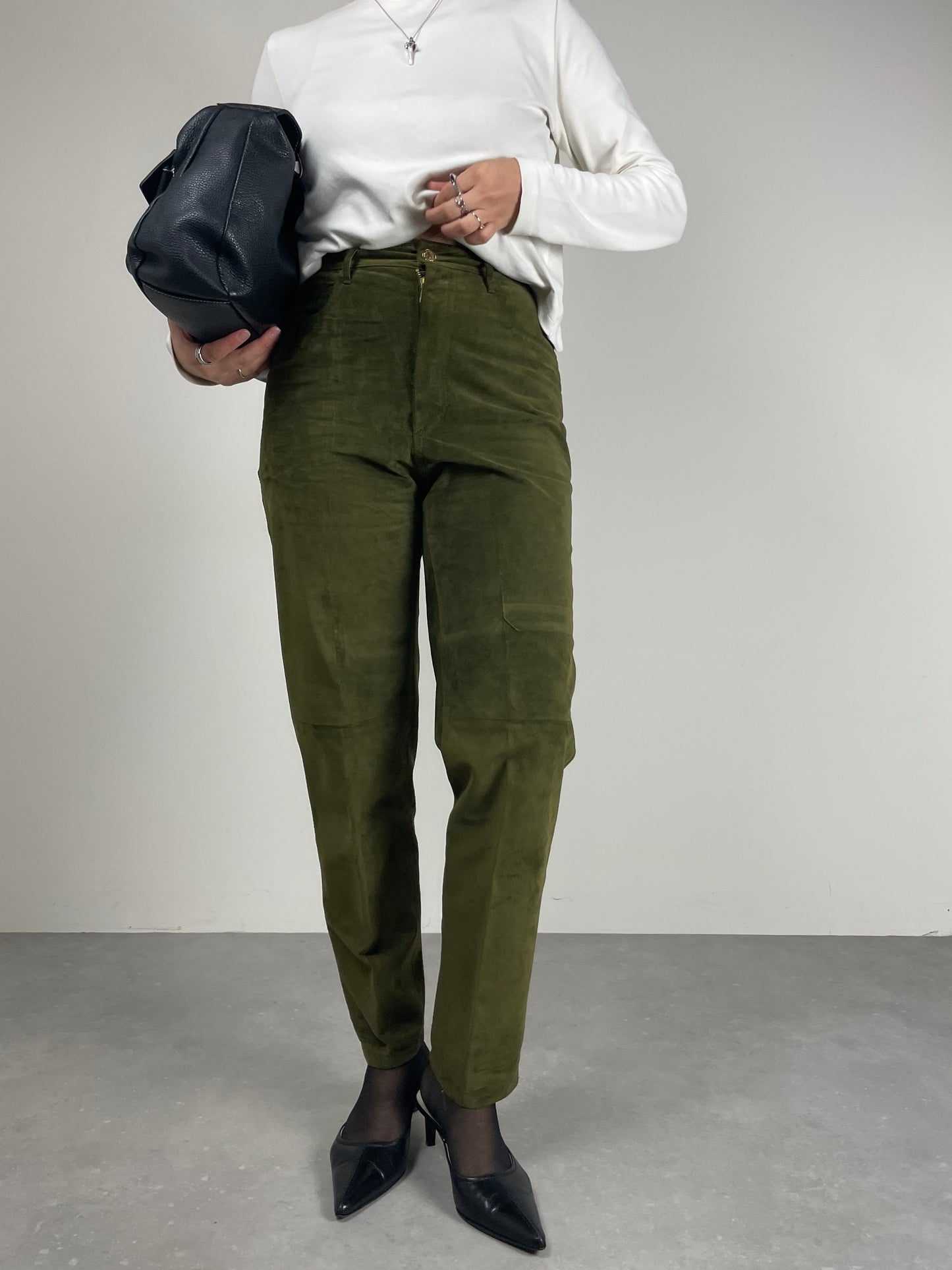 MOSCHINO pantaloni in vera pelle scamosciata