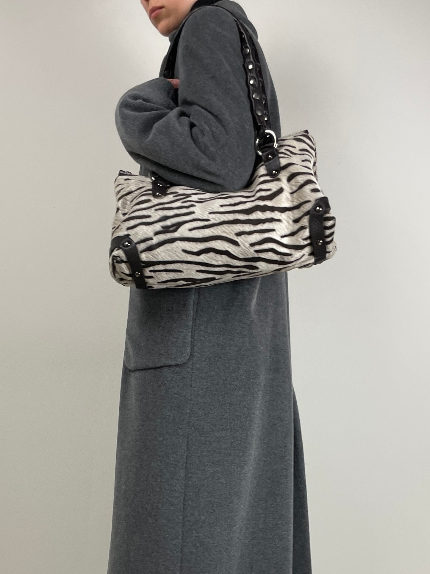 Borsa zebrata in vera pelle cavallino