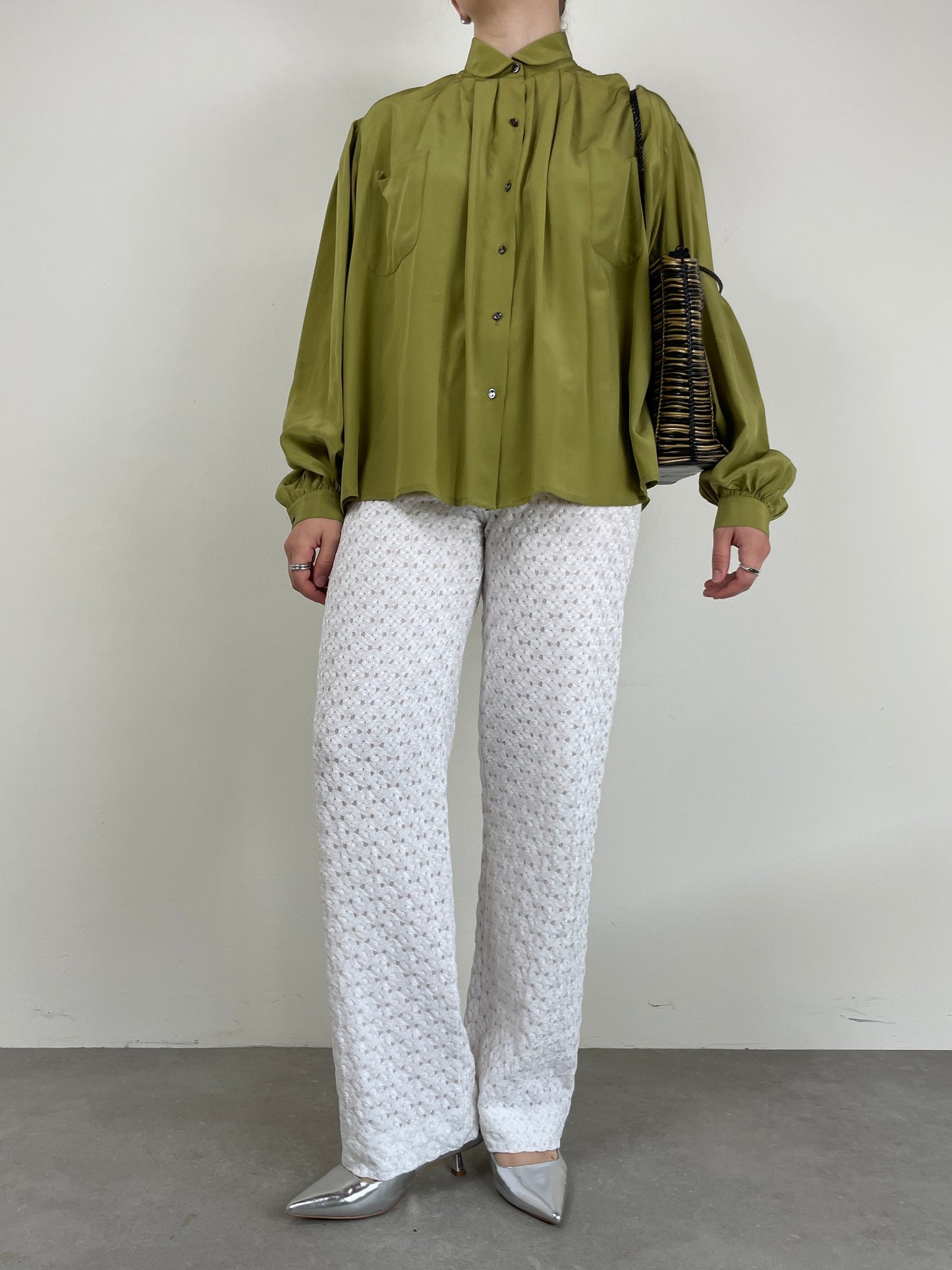 Camicia in pura seta verde oliva