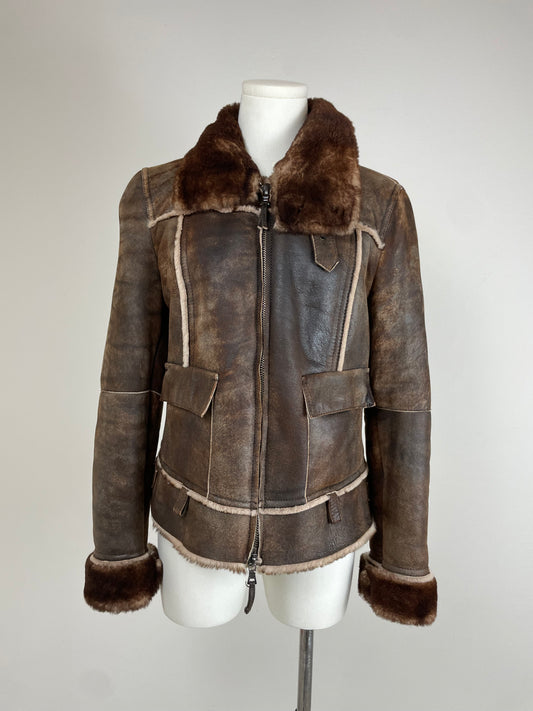 Marella montone in vero shearling marrone