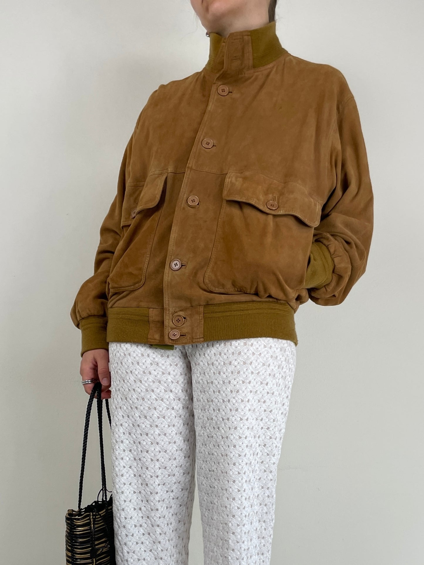 Giacca vintage in vera pelle scamosciata