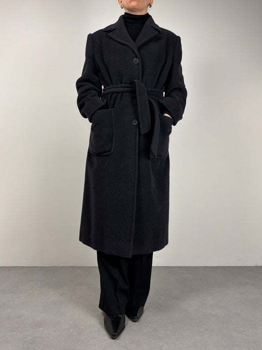 Cappotto vintage in pura lana vergine color grigio con cintura
