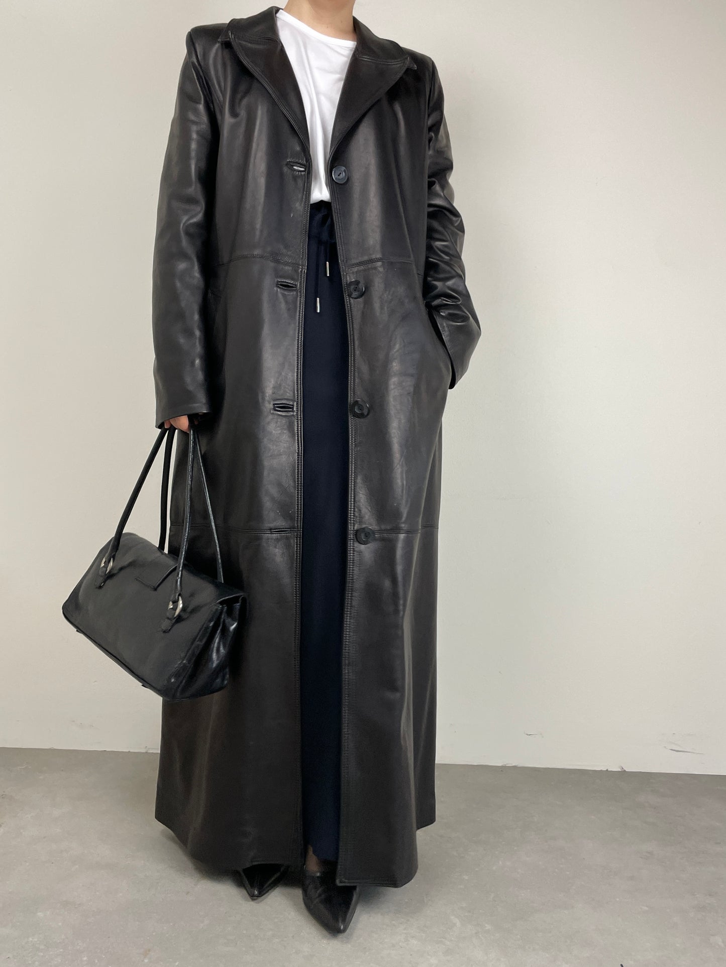 Trench lungo in vera pelle