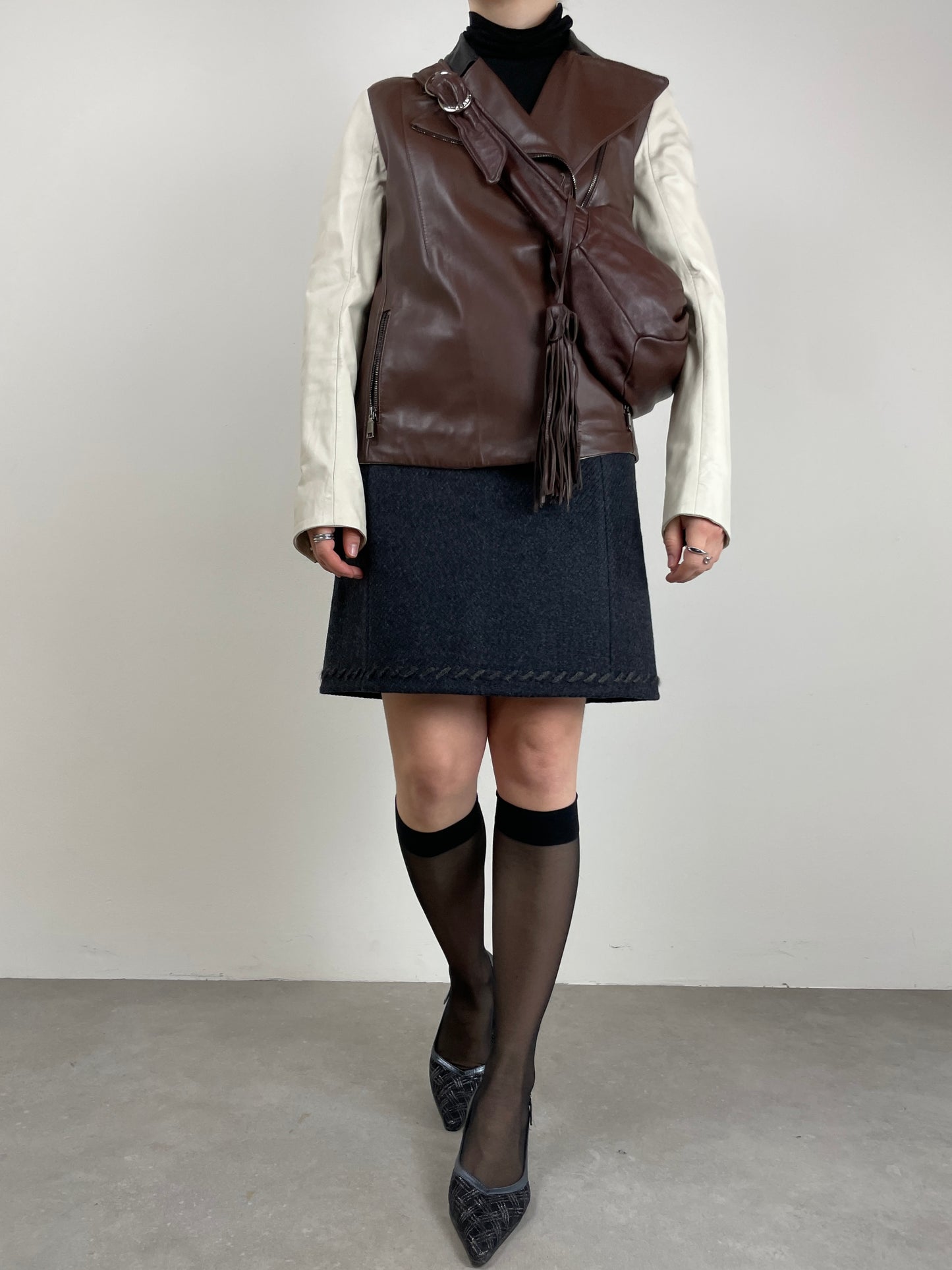 Chiodo in vera pelle bicolor