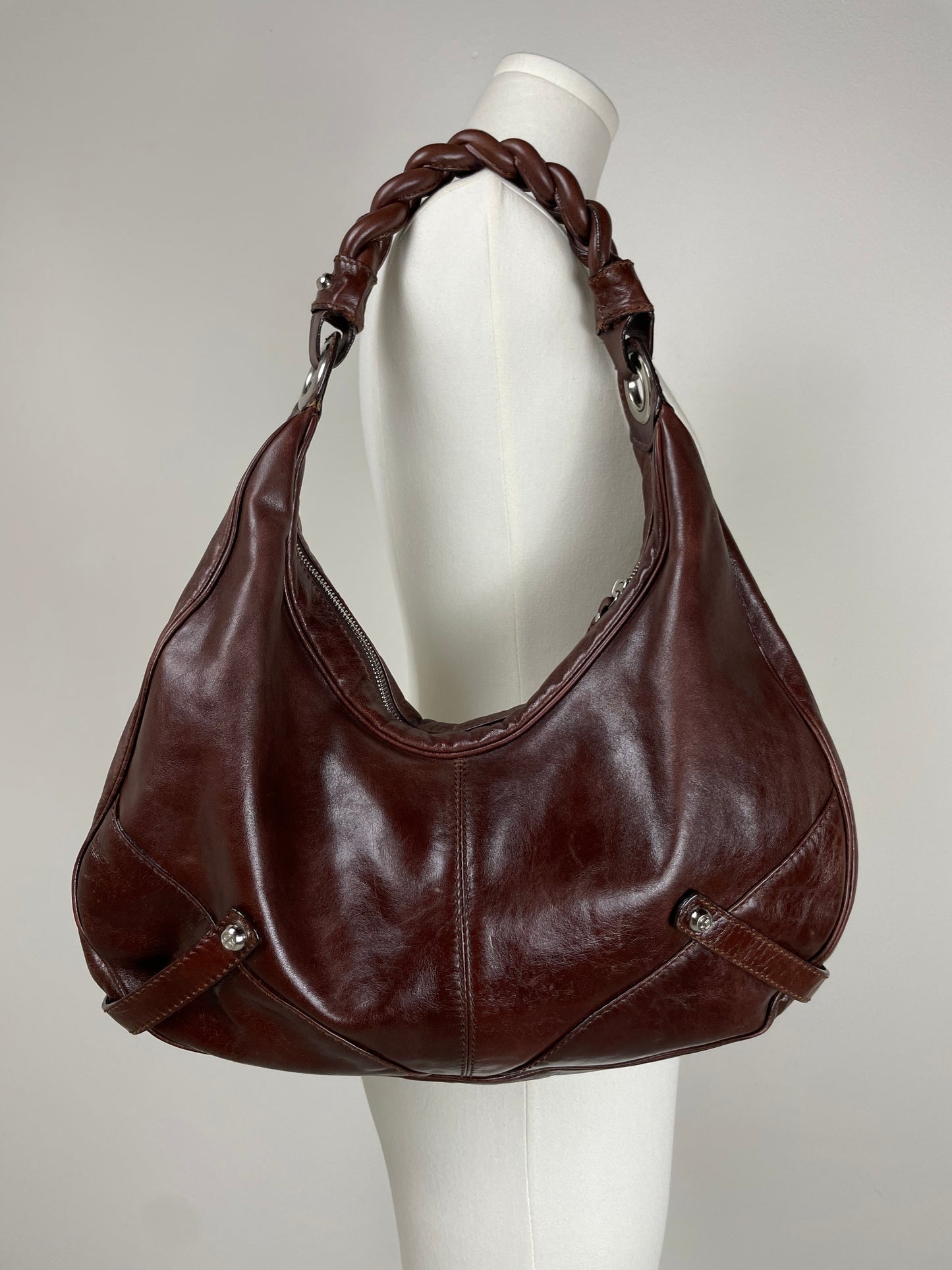 Hobo bag in vera pelle marrone