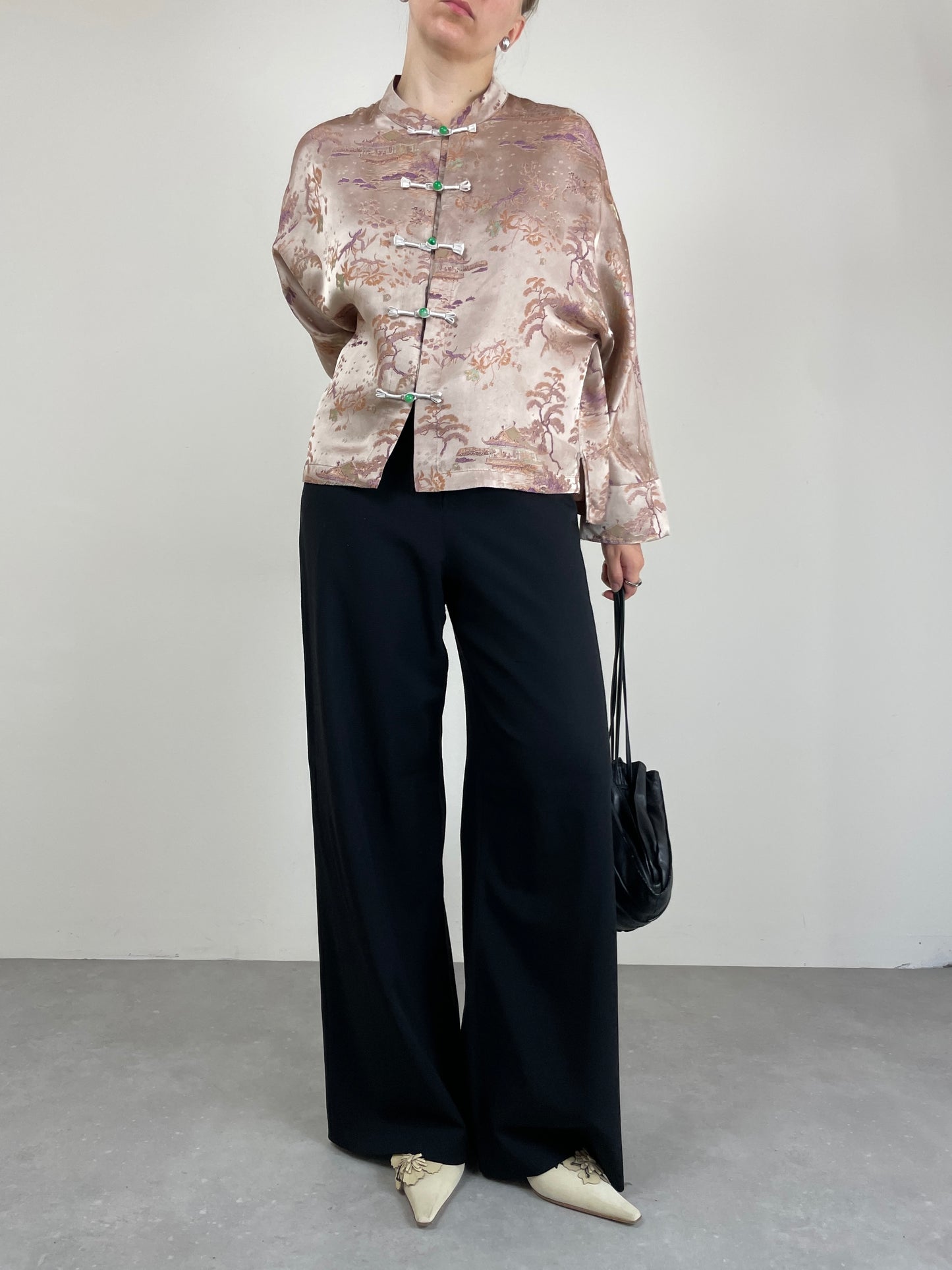 Giacca asiatica in jacquard di pura seta