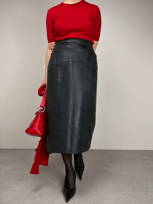 Gonna vintage in vera pelle stampa coccodrillo