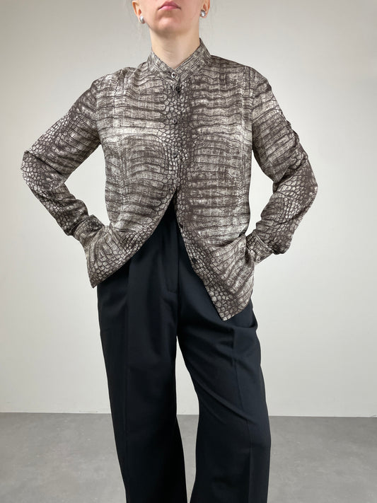 Camicia in 100% pura seta stampa coccodrillo
