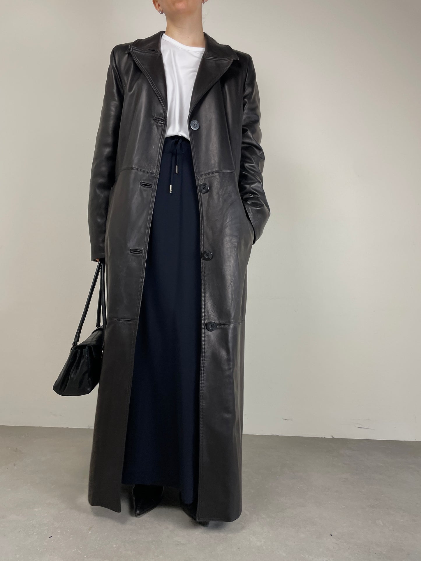 Trench lungo in vera pelle