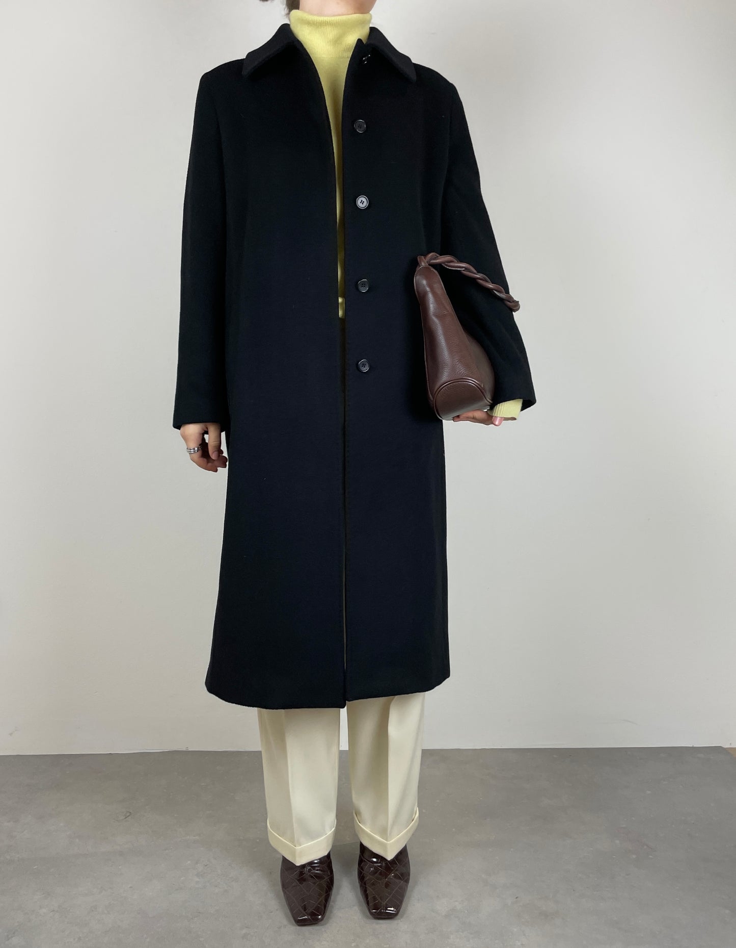 Wool cashmere and angora black coat