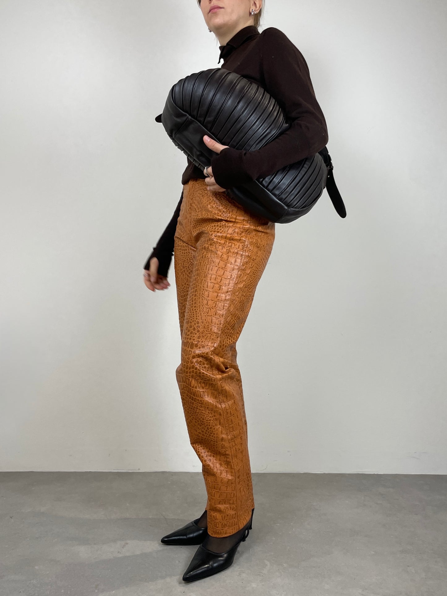 Maxi bag in vera pelle marrone