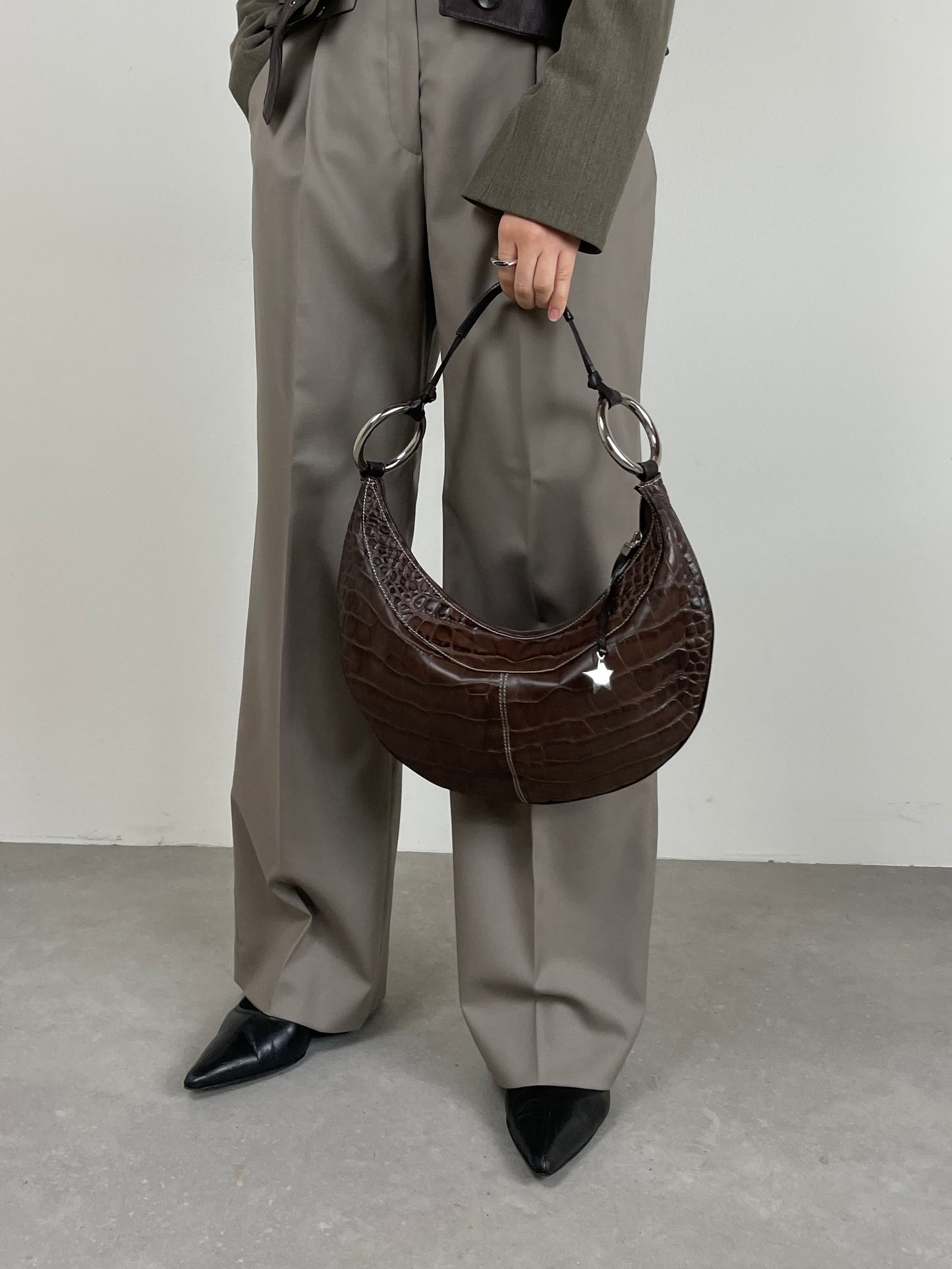 Borsa hobo in vera pelle effetto coccodrillo