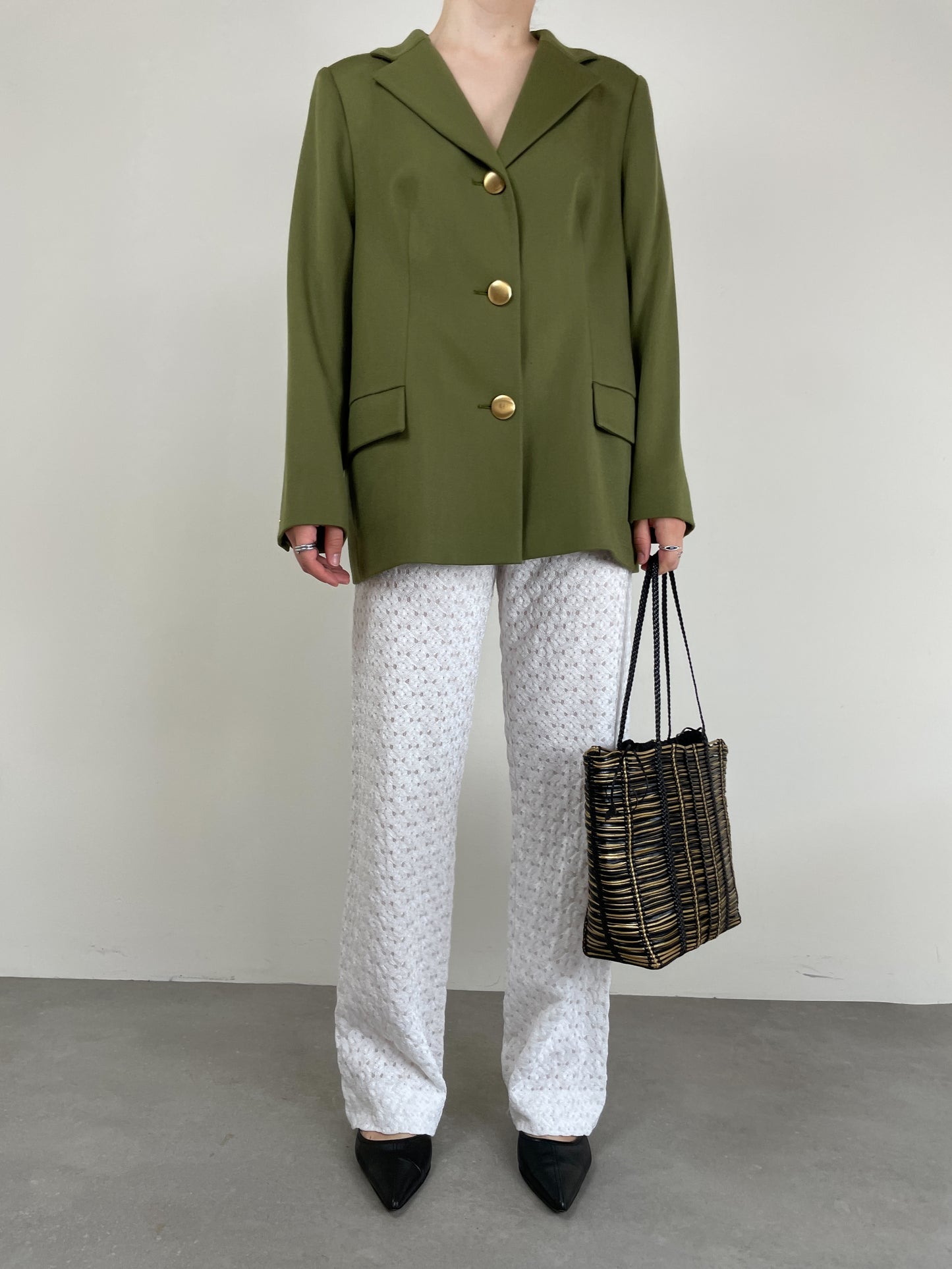 Blazer vintage in lana verde oliva