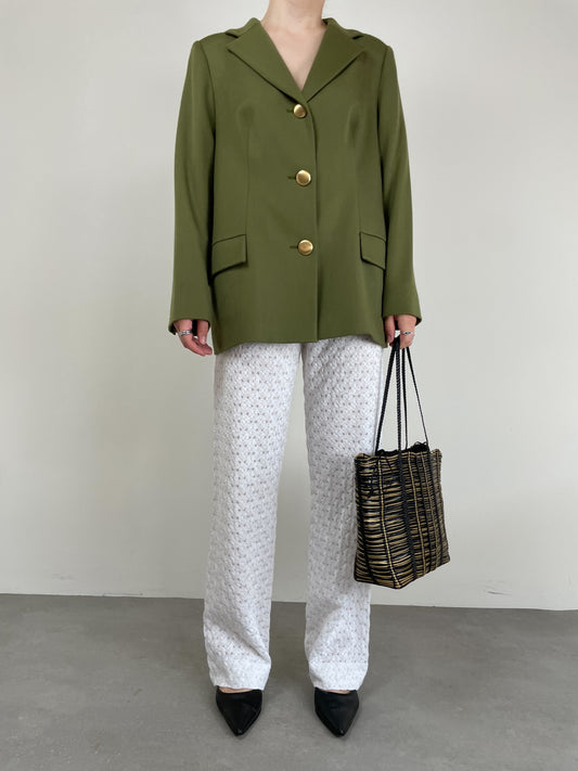 Blazer vintage in lana verde oliva