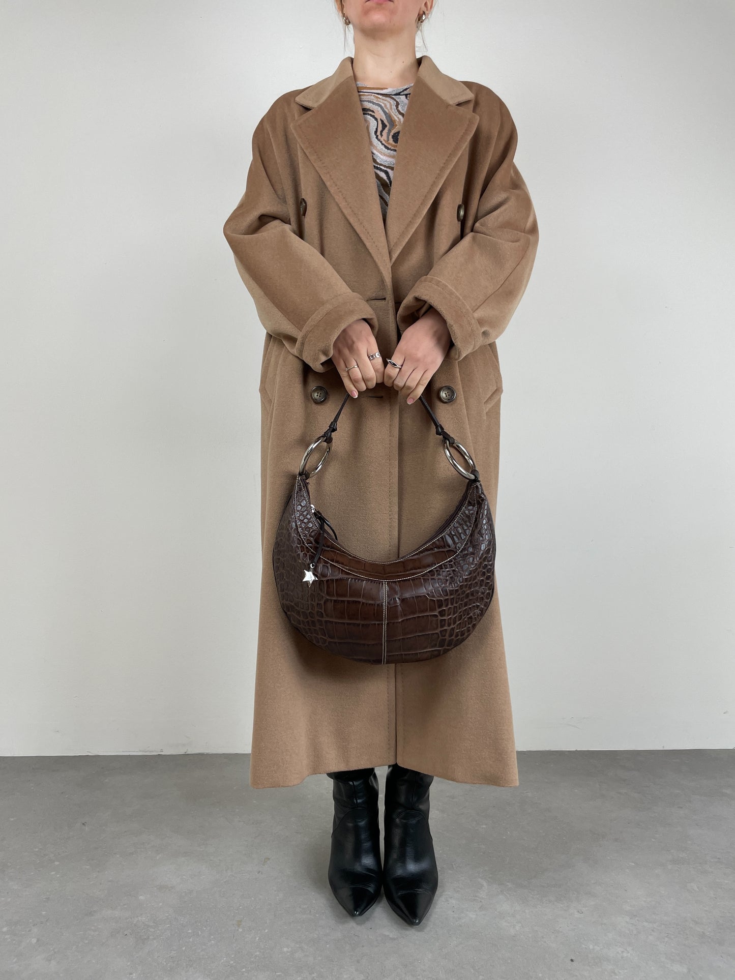 Borsa hobo in vera pelle effetto coccodrillo