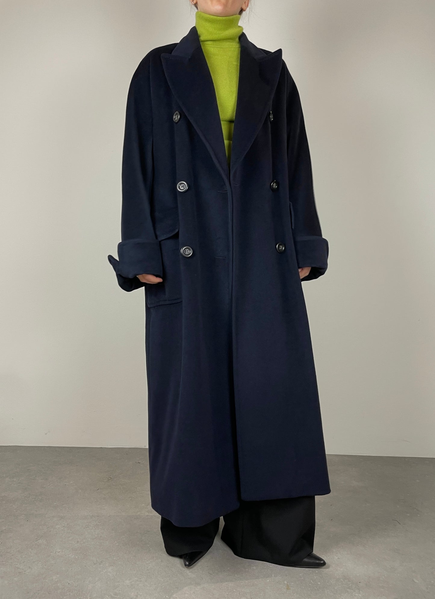 Blue wool, angora and cashmere coat