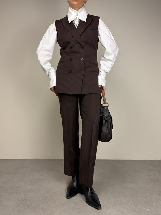 Completo vintage con gilet e pantalone in lana gessata