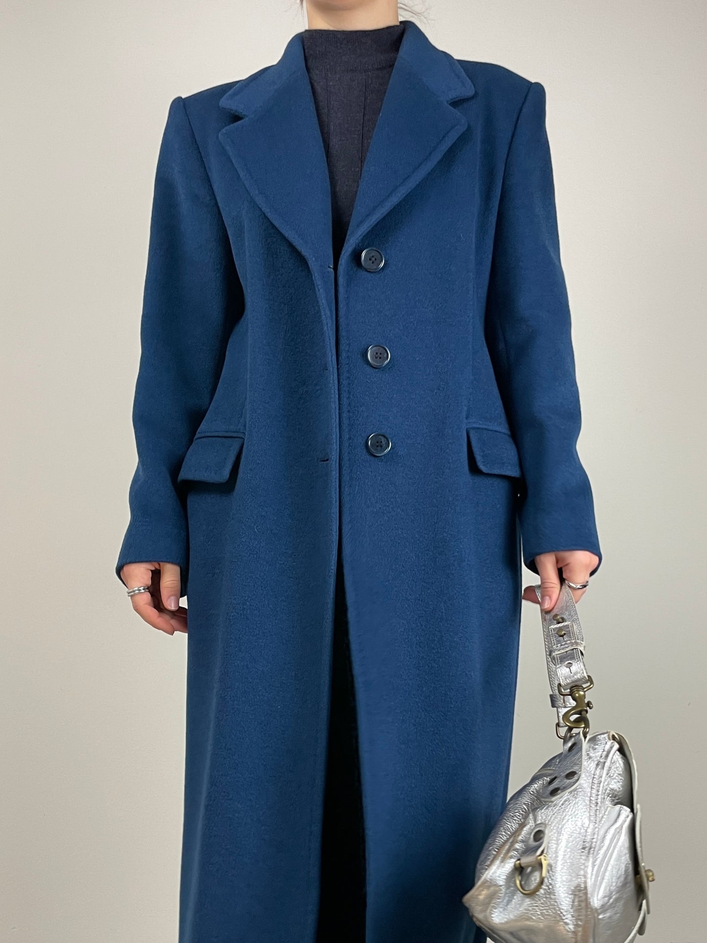 Cappotto in lana color petrolio