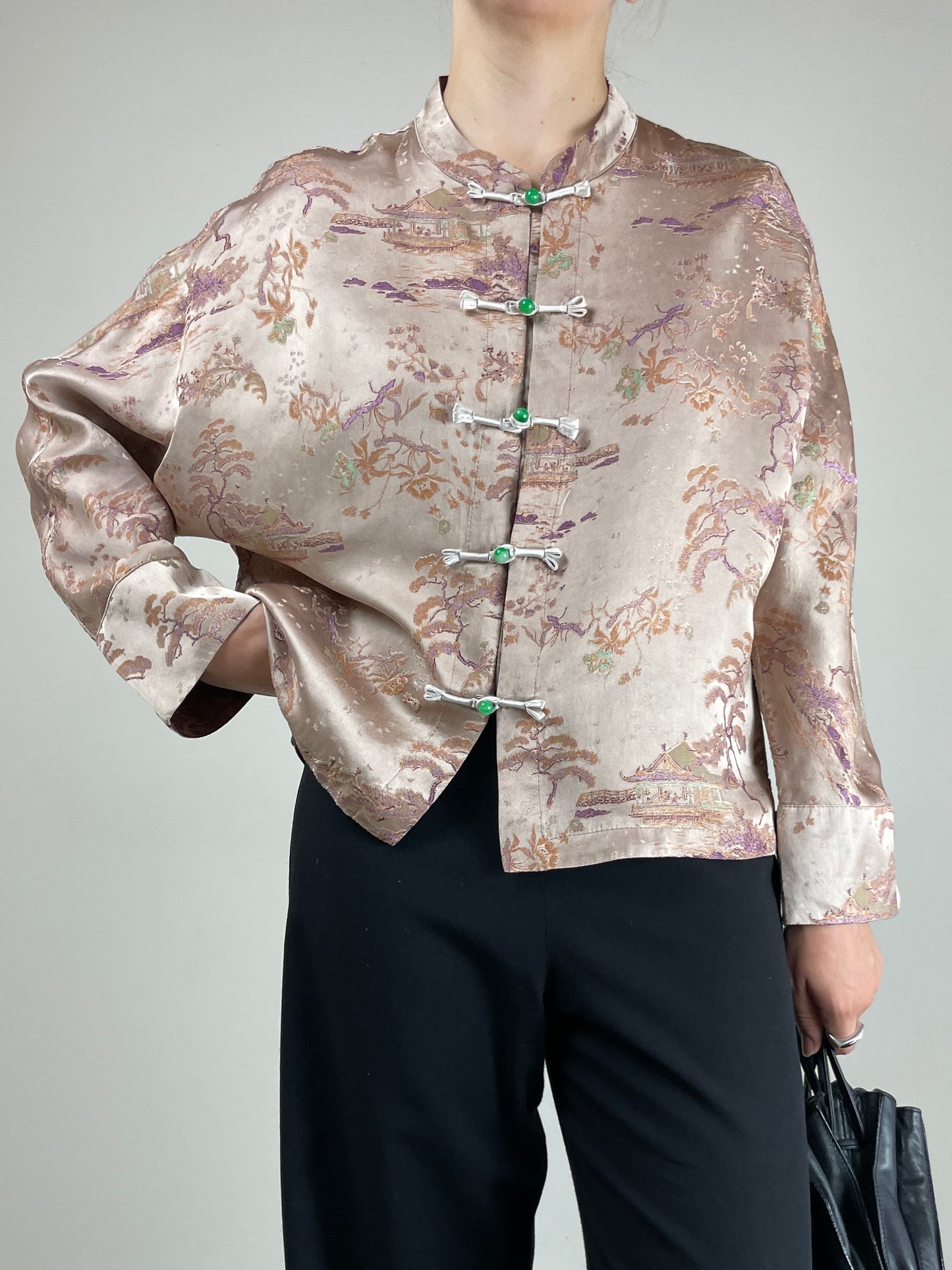 Giacca asiatica in jacquard di pura seta