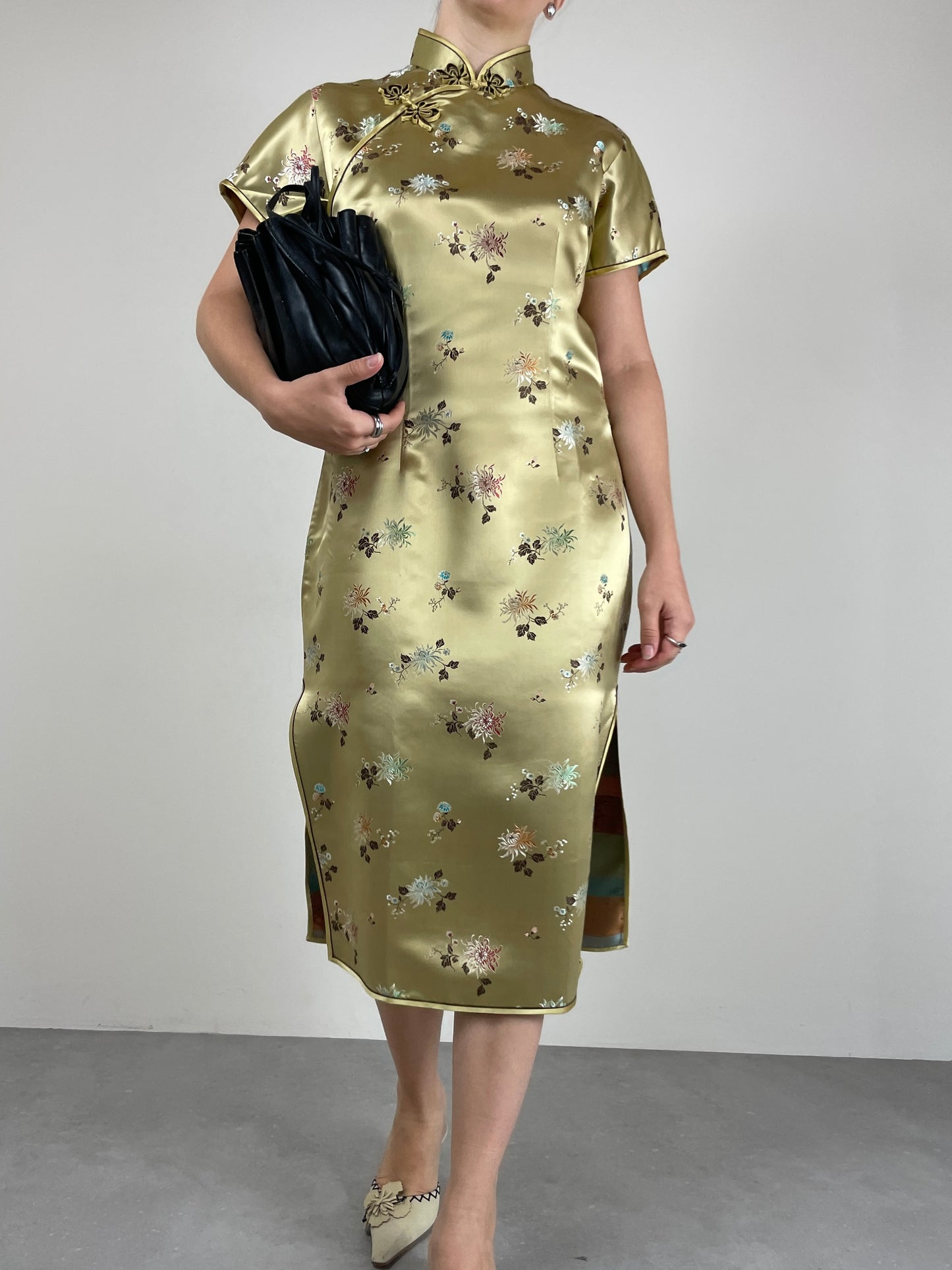 Qipao sartoriale in jacquard di viscosa