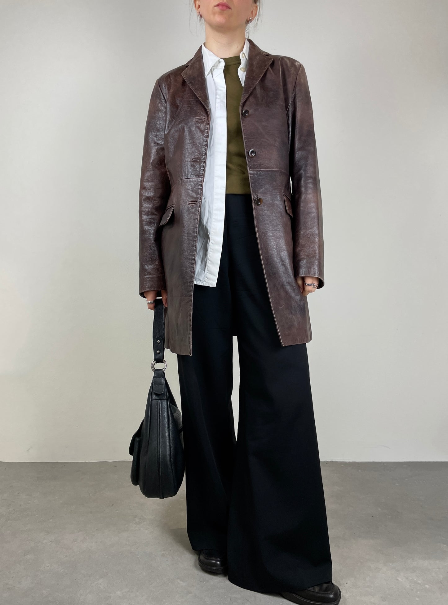 Giacca in pelle effetto distressed