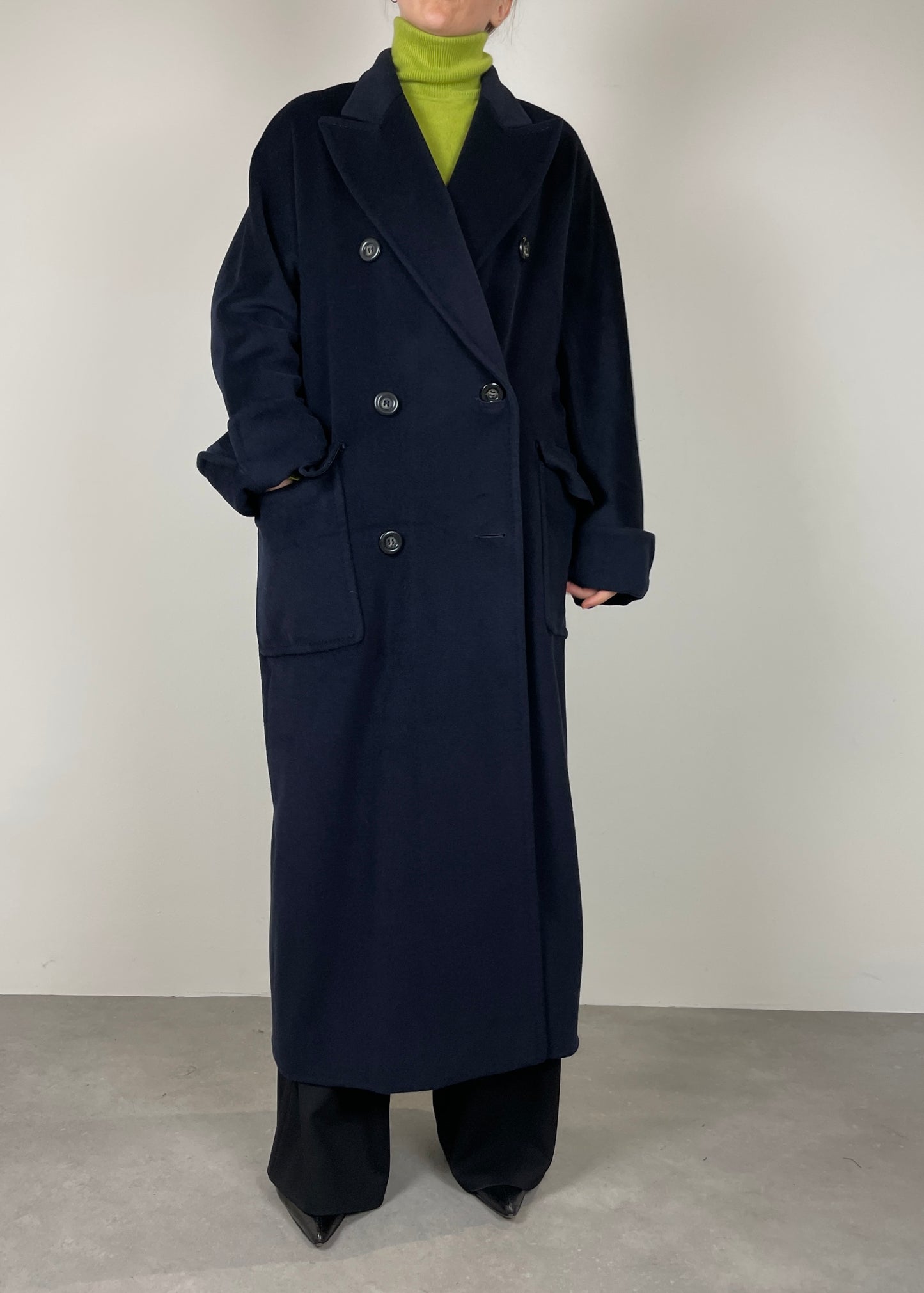 Blue wool, angora and cashmere coat
