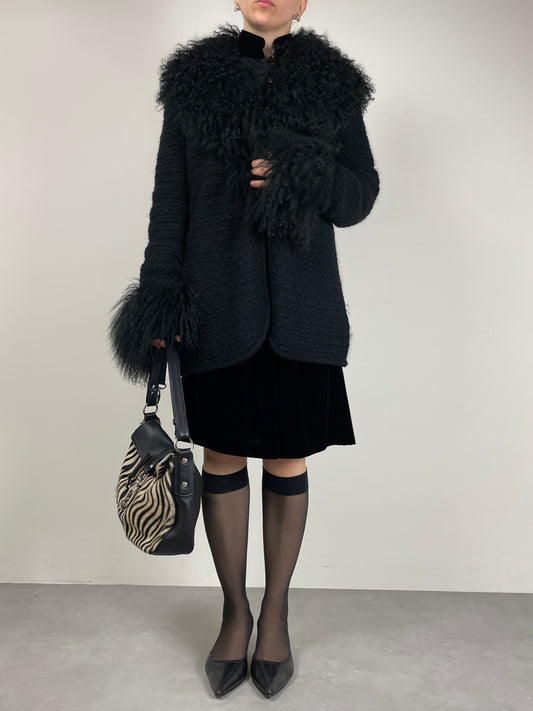 GENNY cardigan in misto mohair e seta con pelliccia Mongolia