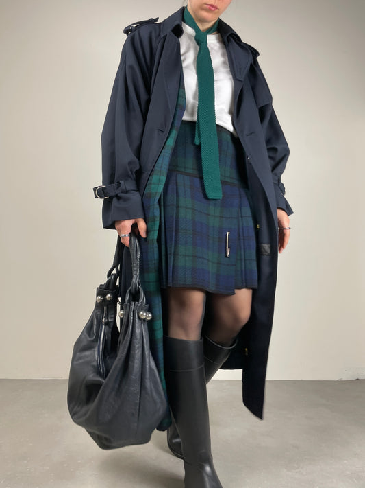 Gonna in maglia di lana tartan a pieghe con spilla oro by Luisa Spagnoli