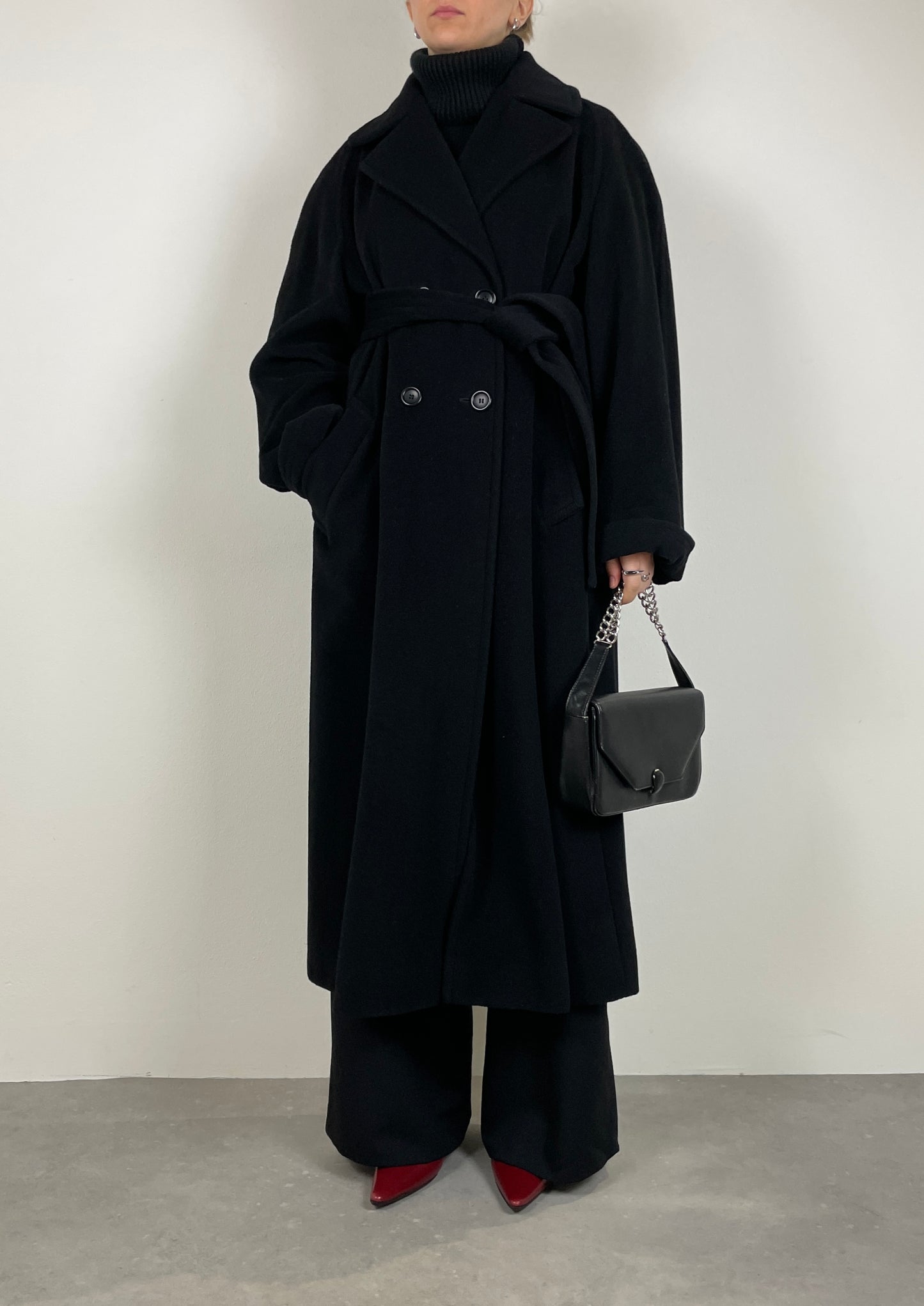 Black wool and cashmere long coat
