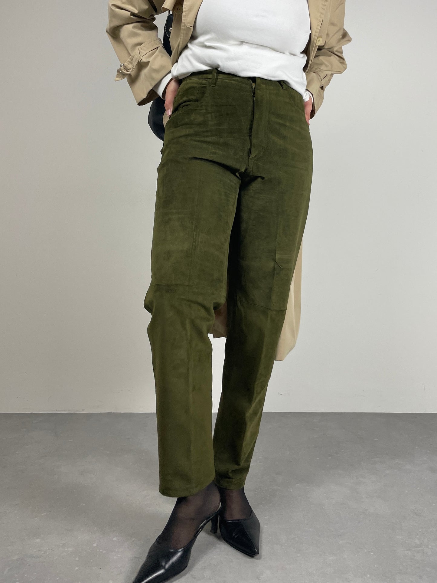 MOSCHINO pantaloni in vera pelle scamosciata