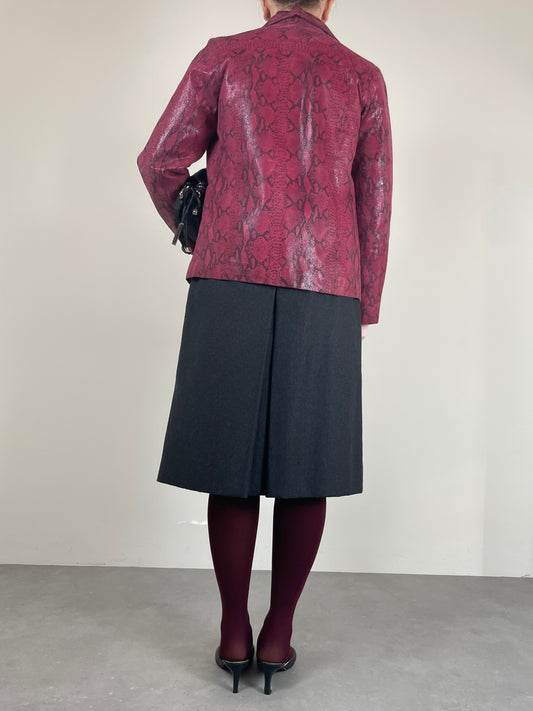 Giacca in vera pelle effetto pitone color barbabietola