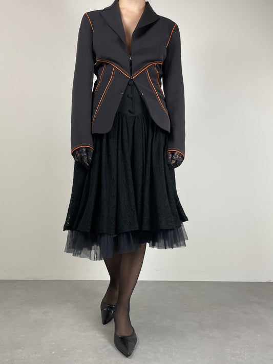 Blazer strutturato con profili in pelle arancione