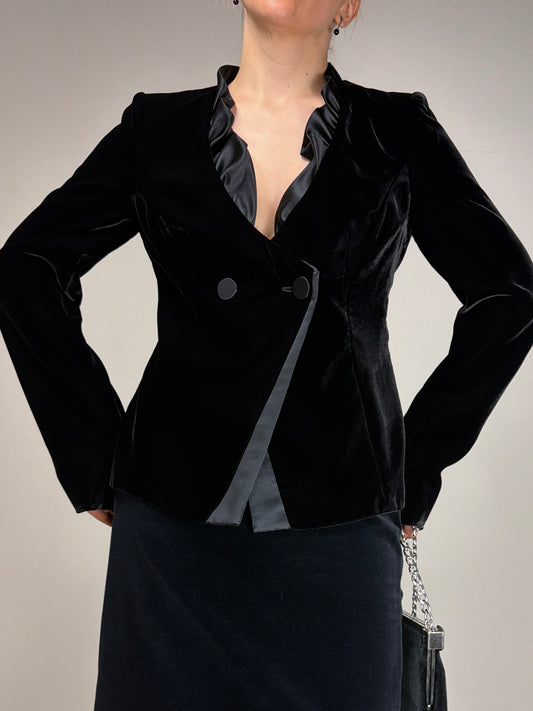 Armani Collezioni blazer in velluto nero con inserto in raso